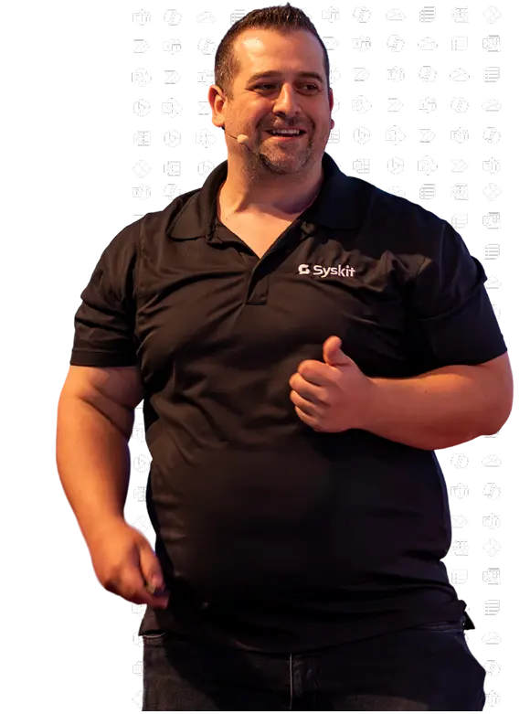 Vlad Catrinescu speaking on stage